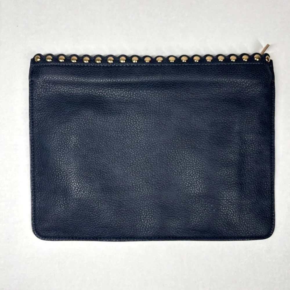 Neiman Marcus Peddled Faux Leather Studded Clutch Bag Purse Navy Blue Classy EUC